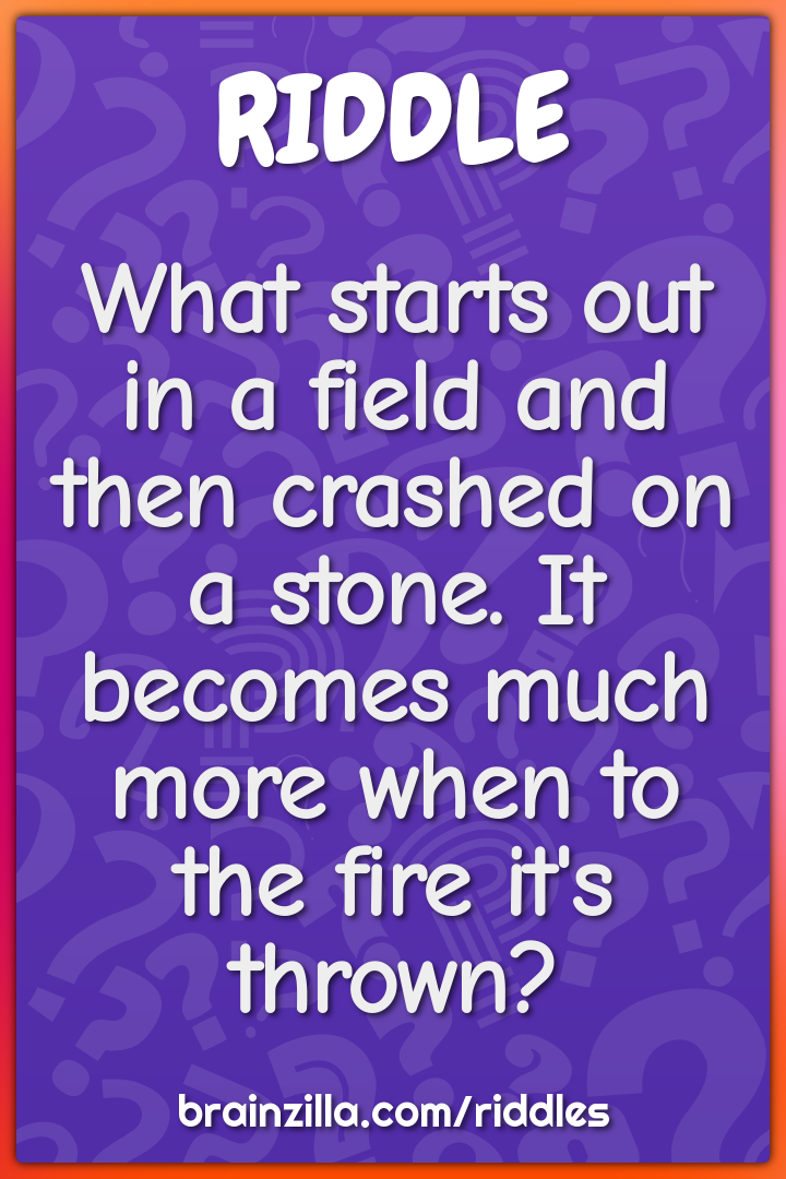What starts out in a field and then crashed on a stone. It becomes...