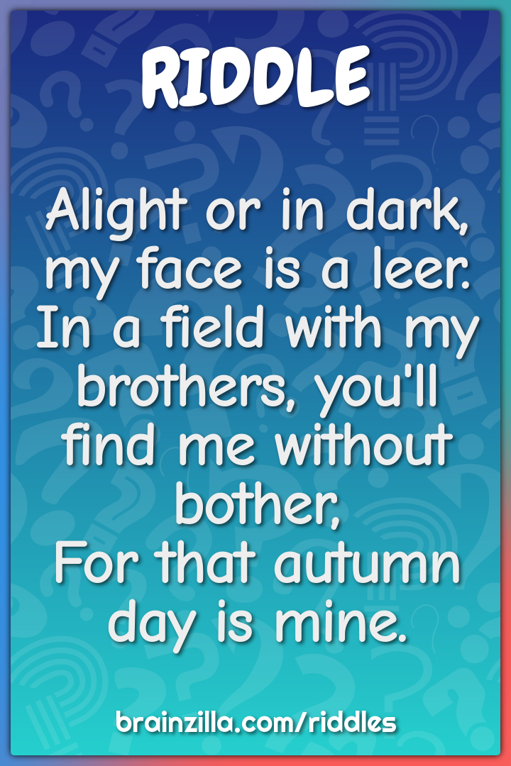 Alight or in dark, my face is a leer.  In a field with my brothers,...
