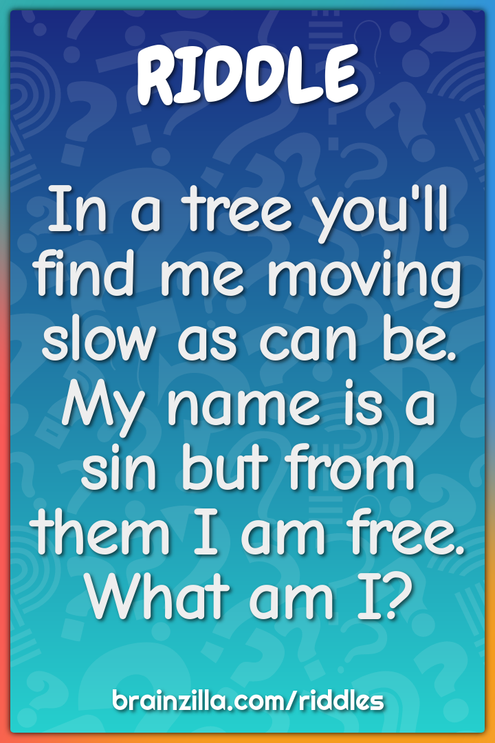 In a tree you'll find me moving slow as can be.  My name is a sin but...