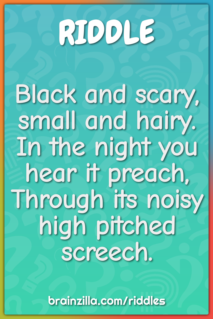 Black and scary, small and hairy.  In the night you hear it preach,...