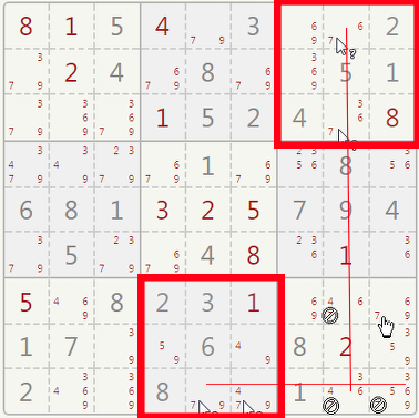 Sudoku crossing pairs example.