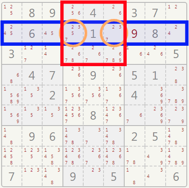 Sudoku hidden pair example.