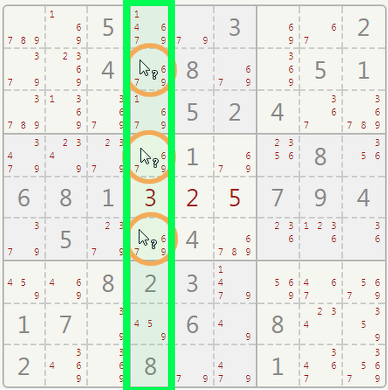 Sudoku triples in a column.