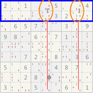Sudoku x-wings example.