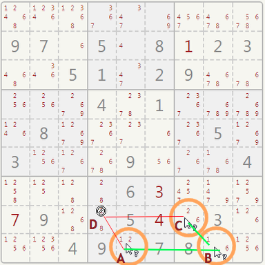 Sudoku xy-wings example.