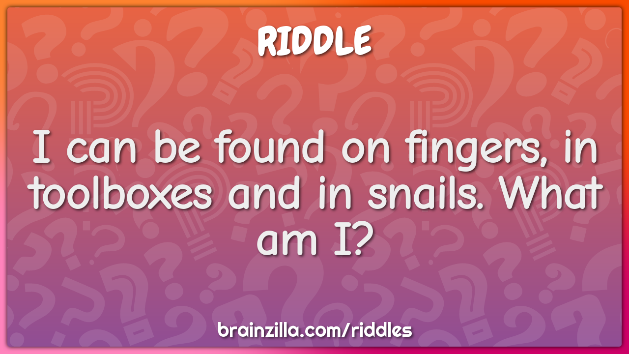 I can be found on fingers, in toolboxes and in snails. What am I?