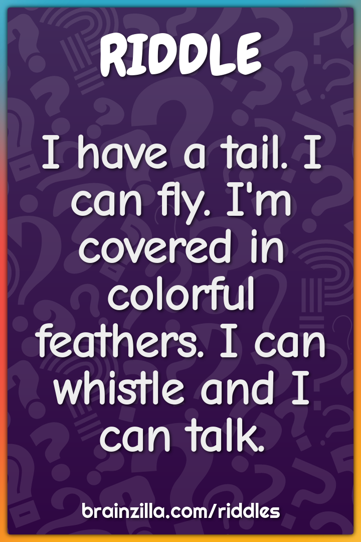 I have a tail. I can fly. I'm covered in colorful feathers. I can...