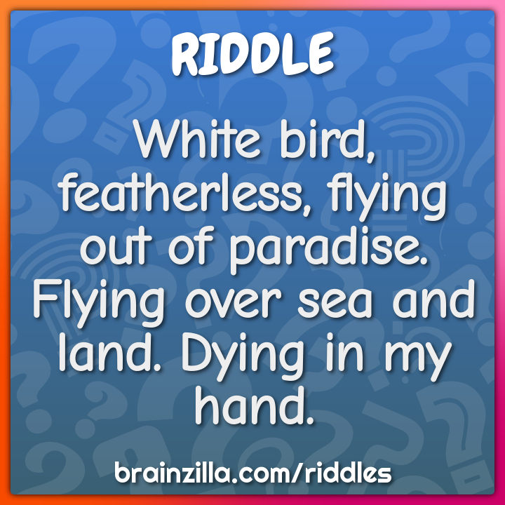 White bird, featherless, flying out of paradise. Flying over sea and...
