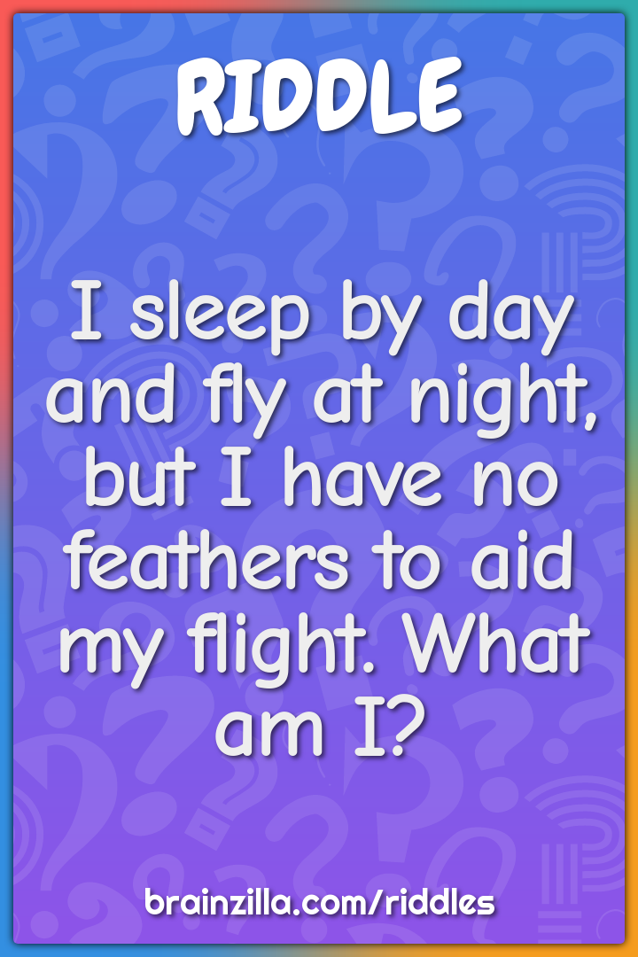 I sleep by day and fly at night, but I have no feathers to aid my...