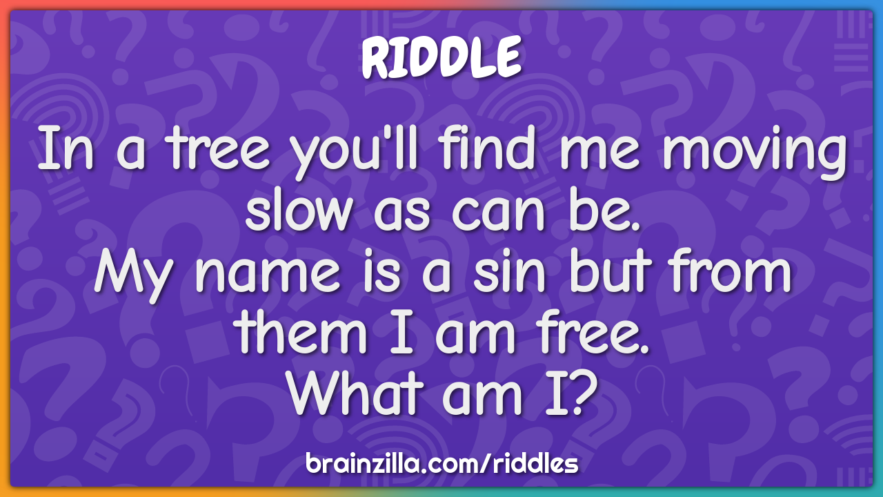 In a tree you'll find me moving slow as can be.  My name is a sin but...