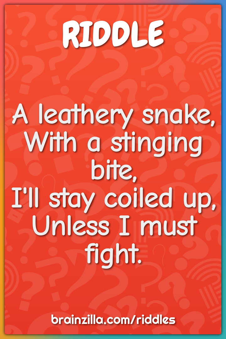 A leathery snake,  With a stinging bite,  I'll stay coiled up,  Unless...