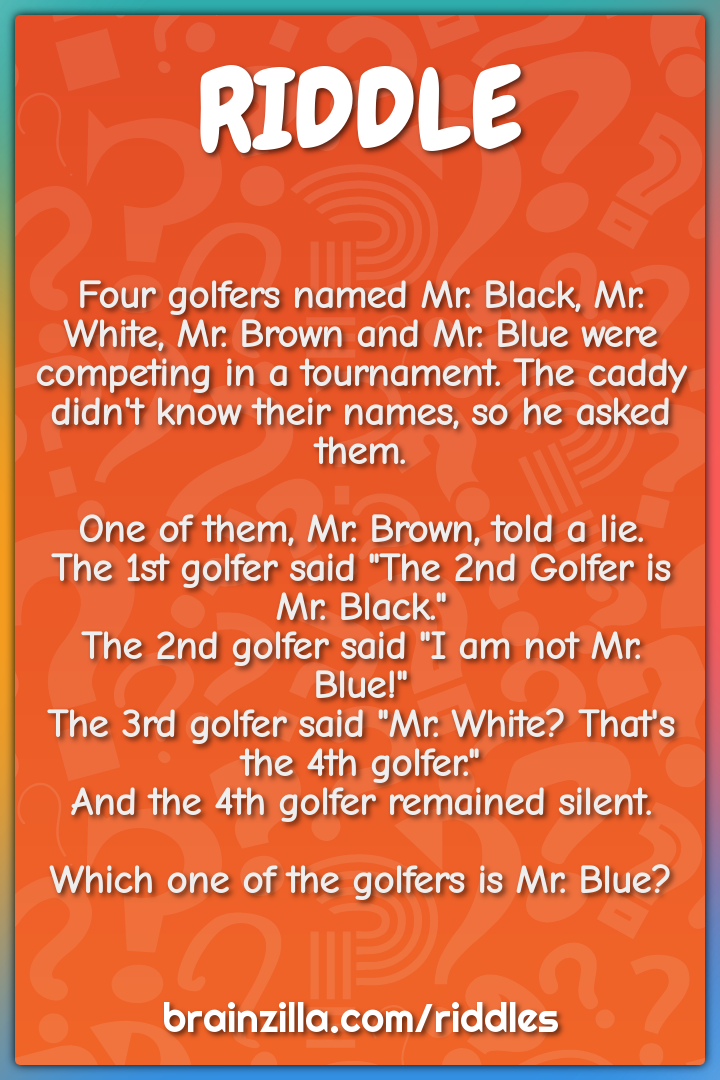 Four golfers named Mr. Black, Mr. White, Mr. Brown and Mr. Blue were...