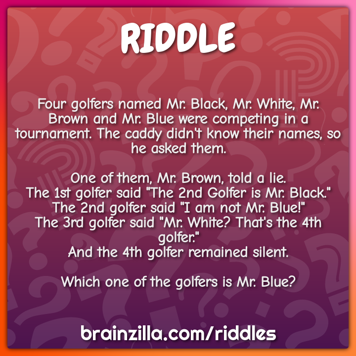 Four golfers named Mr. Black, Mr. White, Mr. Brown and Mr. Blue were...