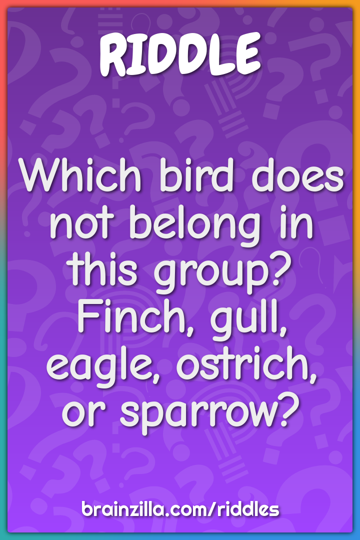 Which bird does not belong in this group? Finch, gull, eagle, ostrich,...