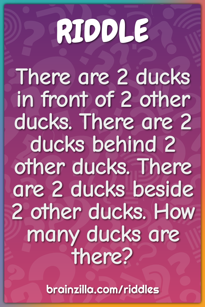 There are 2 ducks in front of 2 other ducks. There are 2 ducks behind...