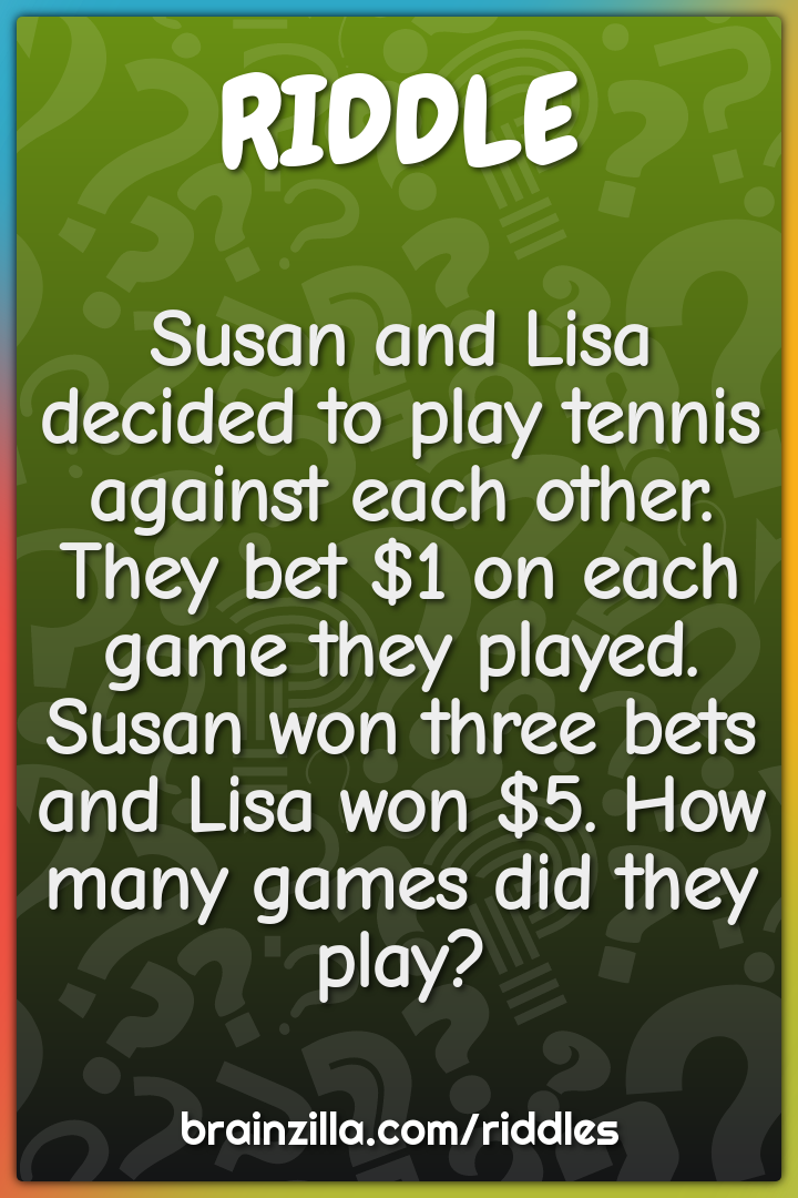 Susan and Lisa decided to play tennis against each other. They bet $1...