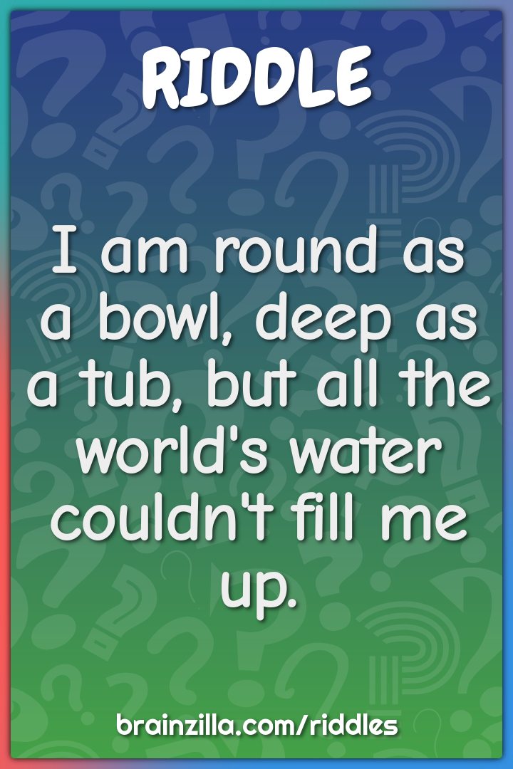 I am round as a bowl, deep as a tub, but all the world's water...